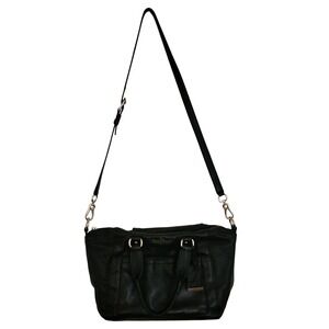 Cole Haan Black Pebble Leather Crossbody Purse Satchel Bag Silver Hardware Chic